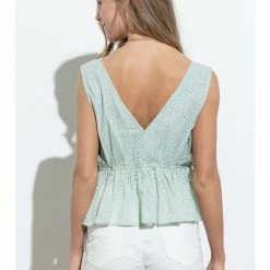 Blue Blush Cotton Eyelet Sleeveless Top WOMEN