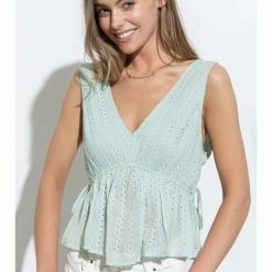 Blue Blush Cotton Eyelet Sleeveless Top WOMEN