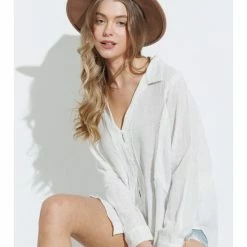 Blue Blush Cotton Linen Feel Oversized Shirt