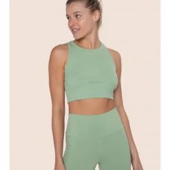 Mono B Essential Micro-Ribbed Cropped Racer Athleisure Tank Top