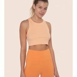 Mono B Essential Micro-Ribbed Cropped Racer Athleisure Tank Top