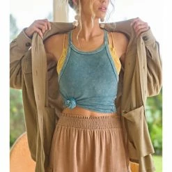 La Miel Tops Daily Halter Tank Top Made Of Dyed Fabric