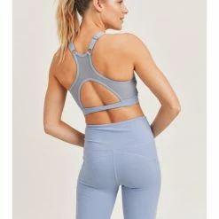 Active Tops & Sports Bras Mono B BRONZE - Cutout Mesh Racerback Sports Bra Ocean