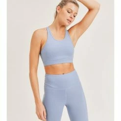 Active Tops & Sports Bras Mono B BRONZE - Cutout Mesh Racerback Sports Bra Ocean