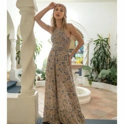 Illa Illa Printed Wide Leg Halter Jumpsuit