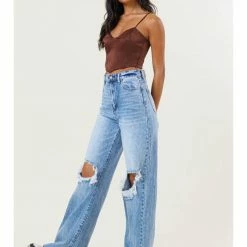 Vibrant MIU HIGH WAISTED WIDE LEG Disressed Pants