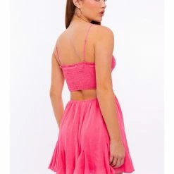 LE LIS Dresses & Skirts SLEEVELESS SMOCKED TOP GODET SKIRT MINI DRESS