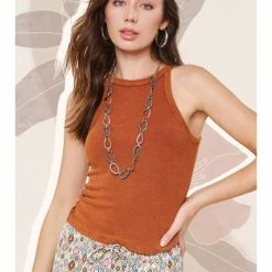 La Miel Tops Daily Halter Tank Top Made Of Dyed Fabric