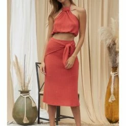 Blue Blush WOMEN KNIT SKIRT WITH SIDE TIES DETAIL WITH CUTOUT