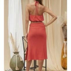 Blue Blush WOMEN KNIT SKIRT WITH SIDE TIES DETAIL WITH CUTOUT