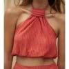 Blue Blush KNIT HALTER CROP TOP WITH ELASTIC HEM WOMEN