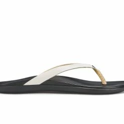 Olukai Women HO'OPIO LEATHER Sandal - White/Black Sandals & Flips