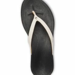 Olukai Women HO'OPIO LEATHER Sandal - White/Black Sandals & Flips