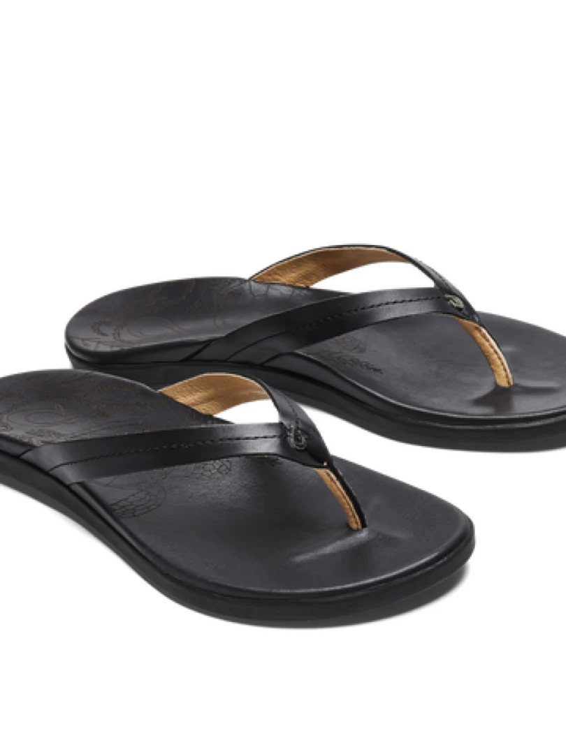 Olukai HONU - Women's Leather Flip Flops Black 1 Olukai HONU - Women's Leather Flip Flops Black