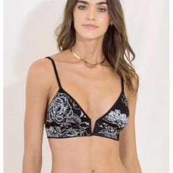 Maaji Black Tulip Parade Long Line Triangle Bikini Top WOMEN