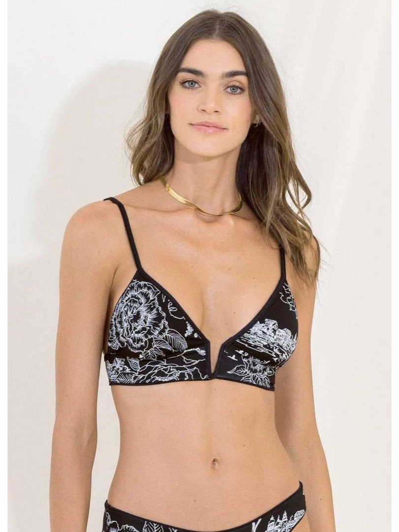 Maaji Black Tulip Parade Long Line Triangle Bikini Top WOMEN 2 Maaji Black Tulip Parade Long Line Triangle Bikini Top WOMEN