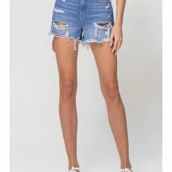 Vervet SUPER HIGH RISE SHORT W DESTRUCTED HEM DETAILS WOMEN