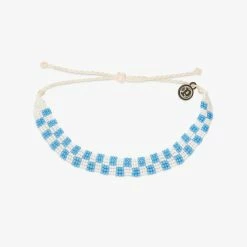 Pura Vida Woven Seed Bead Checkered Blue White Bracelets