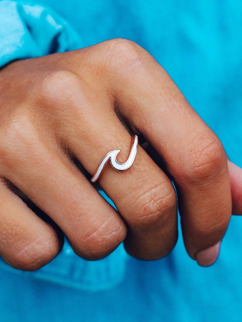 Rings Pura Vida Enameled Wave Ring White/Gold 1 Rings Pura Vida Enameled Wave Ring White/Gold