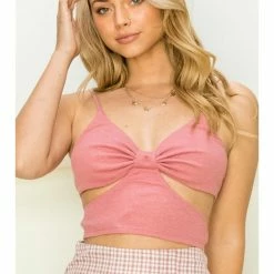 Leaf In Creek WOMEN RUCHED FRONT CUT OUT WAIST CAMI