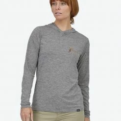 Patagonia Women's Capilene® Cool Daily Graphic Hoody -Palm Protest: Feather Grey