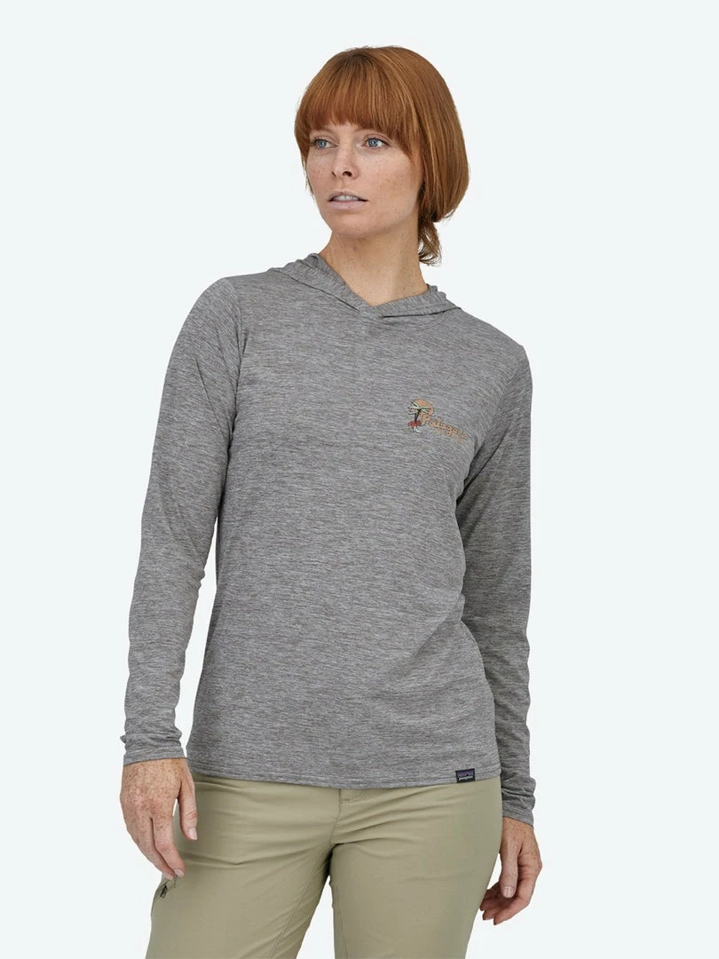 Patagonia Women's Capilene® Cool Daily Graphic Hoody -Palm Protest: Feather Grey 2 Patagonia Women's Capilene® Cool Daily Graphic Hoody -Palm Protest: Feather Grey
