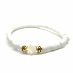 Bracelets Silver Girl Mother Of Pearl Star Mini Heishi Stretch Bracelet