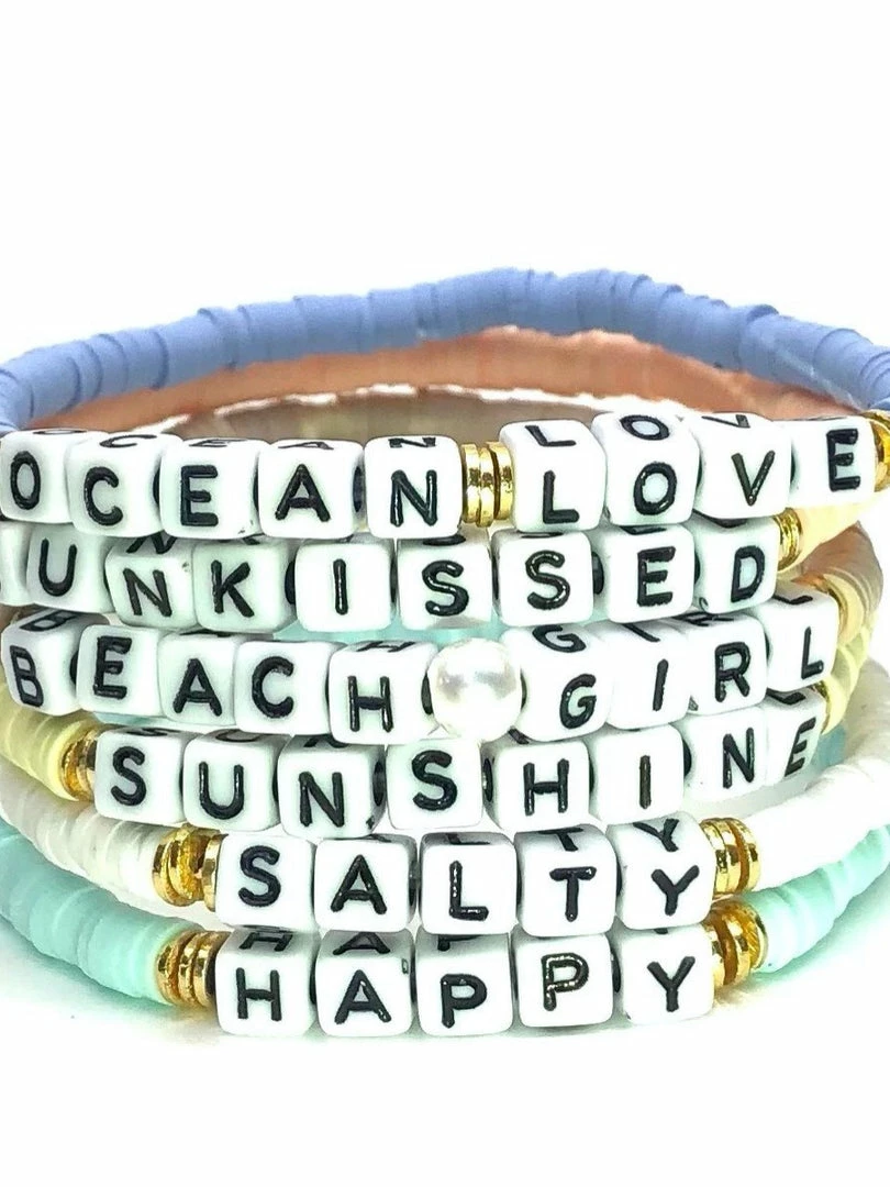 Silver Girl Mini Word Heishi Stretch Bracelet Bracelets 1 Silver Girl Mini Word Heishi Stretch Bracelet Bracelets