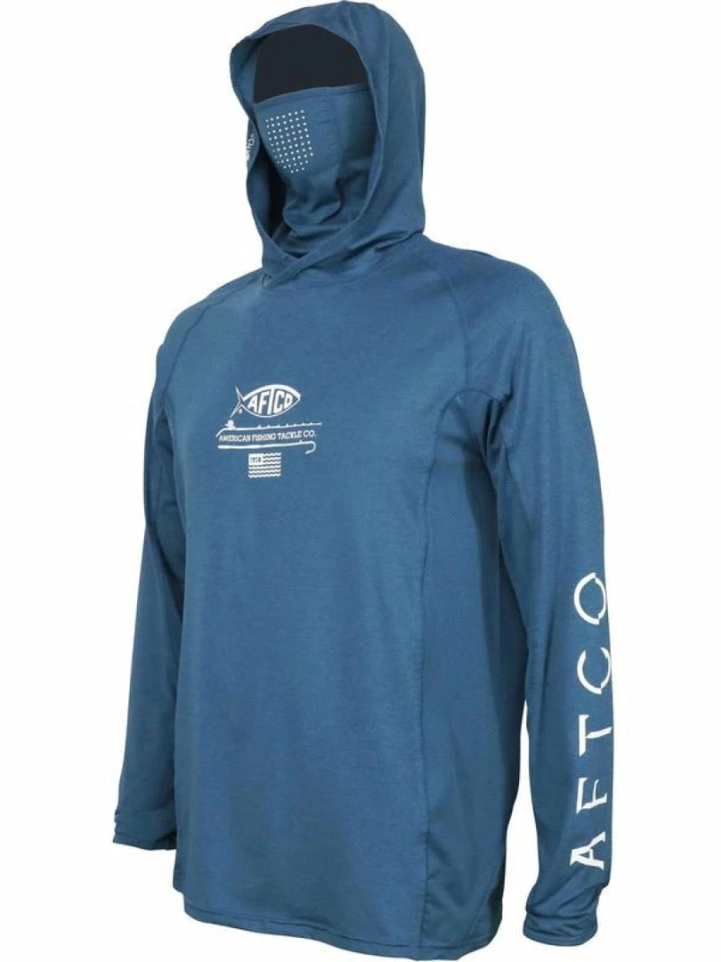 Aftco Barracuda Geocool LS Hoodie - Space Blue Heather 1 Aftco Barracuda Geocool LS Hoodie - Space Blue Heather