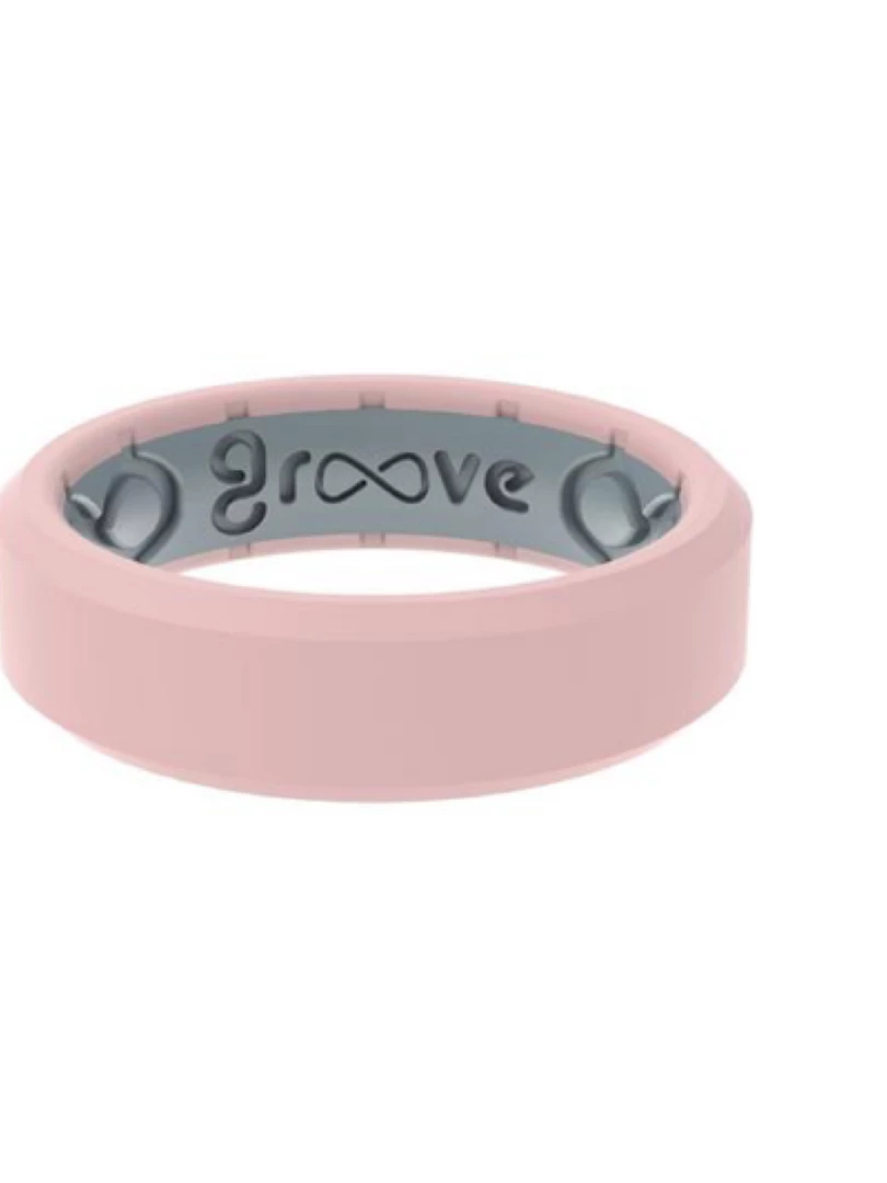 Groove Women's Edge Thin Ring--Rose Quartz 1 Groove Women's Edge Thin Ring--Rose Quartz