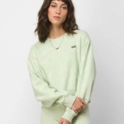 WOMEN Vans Water Wash Cropped Pullover Crew Fleece (Celadon Green)