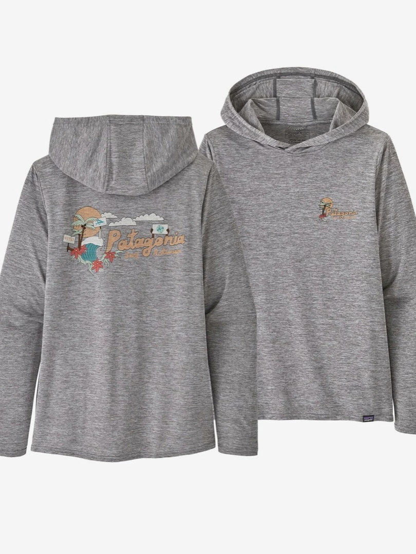 Patagonia Women's Capilene® Cool Daily Graphic Hoody -Palm Protest: Feather Grey 3 Patagonia Women's Capilene® Cool Daily Graphic Hoody -Palm Protest: Feather Grey