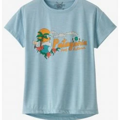 Patagonia Girls' Capilene® Cool Daily T-Shirt -Palm Protest Jr: Fin Blue KIDS