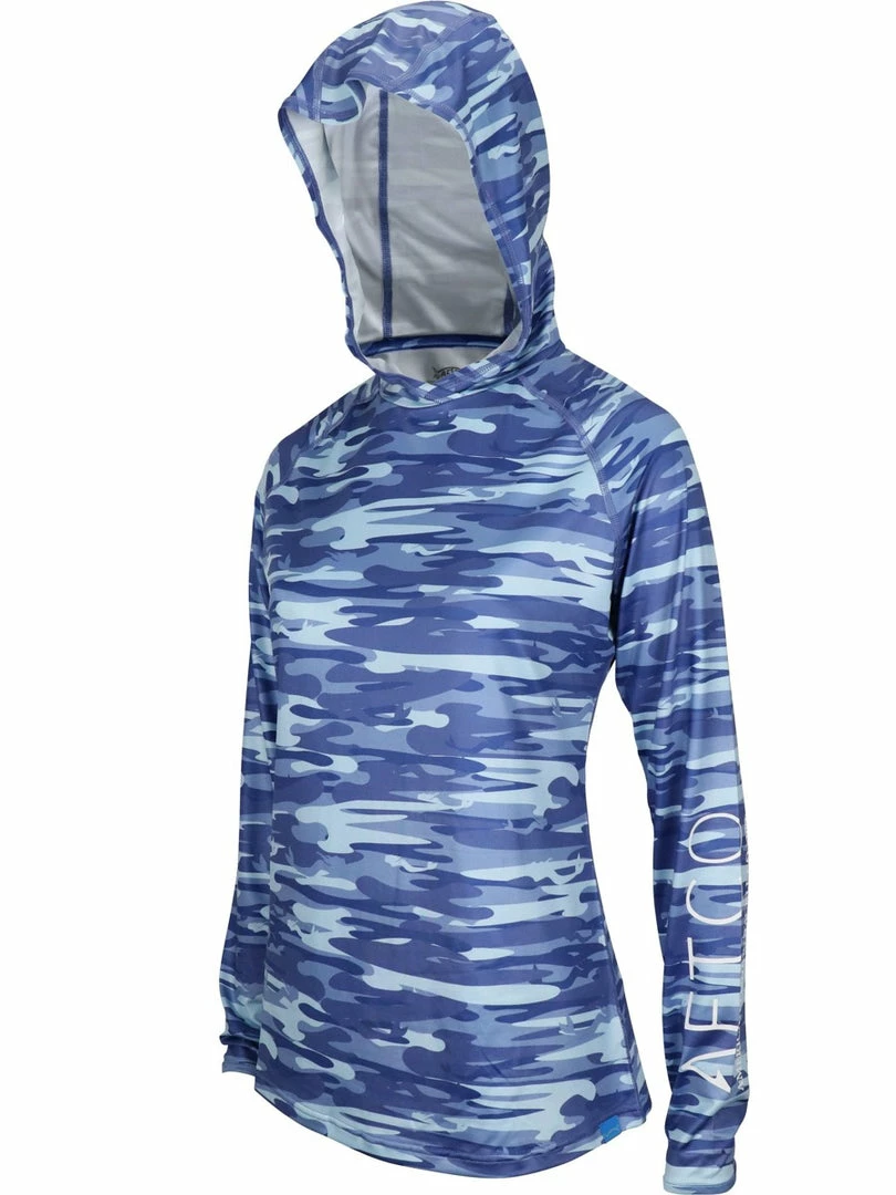 Aftco Women's Mercam Hooded Fishing Shirt - Blue Camo 1 Aftco Women's Mercam Hooded Fishing Shirt - Blue Camo