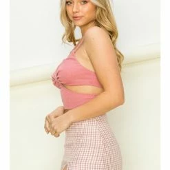 Leaf In Creek WOMEN RUCHED FRONT CUT OUT WAIST CAMI