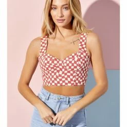 Baevely CHECKERED PRINT TOP WOMEN