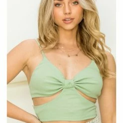 Leaf In Creek WOMEN RUCHED FRONT CUT OUT WAIST CAMI
