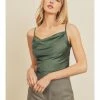 POL WOMEN Satin Cowl Neck Cami Top Sage