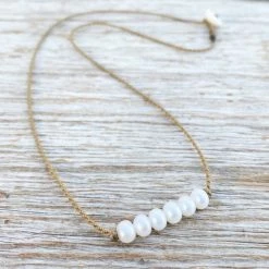 Leaf In Creek Necklaces Tula Blue Bohemian Necklace-0050-White Pearl Rondelle Petite