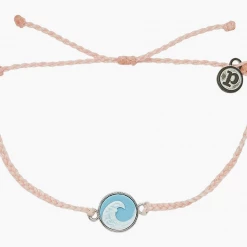 Bracelets Pura Vida Wave Cameo Charm Silver Bracelet Baby Pink